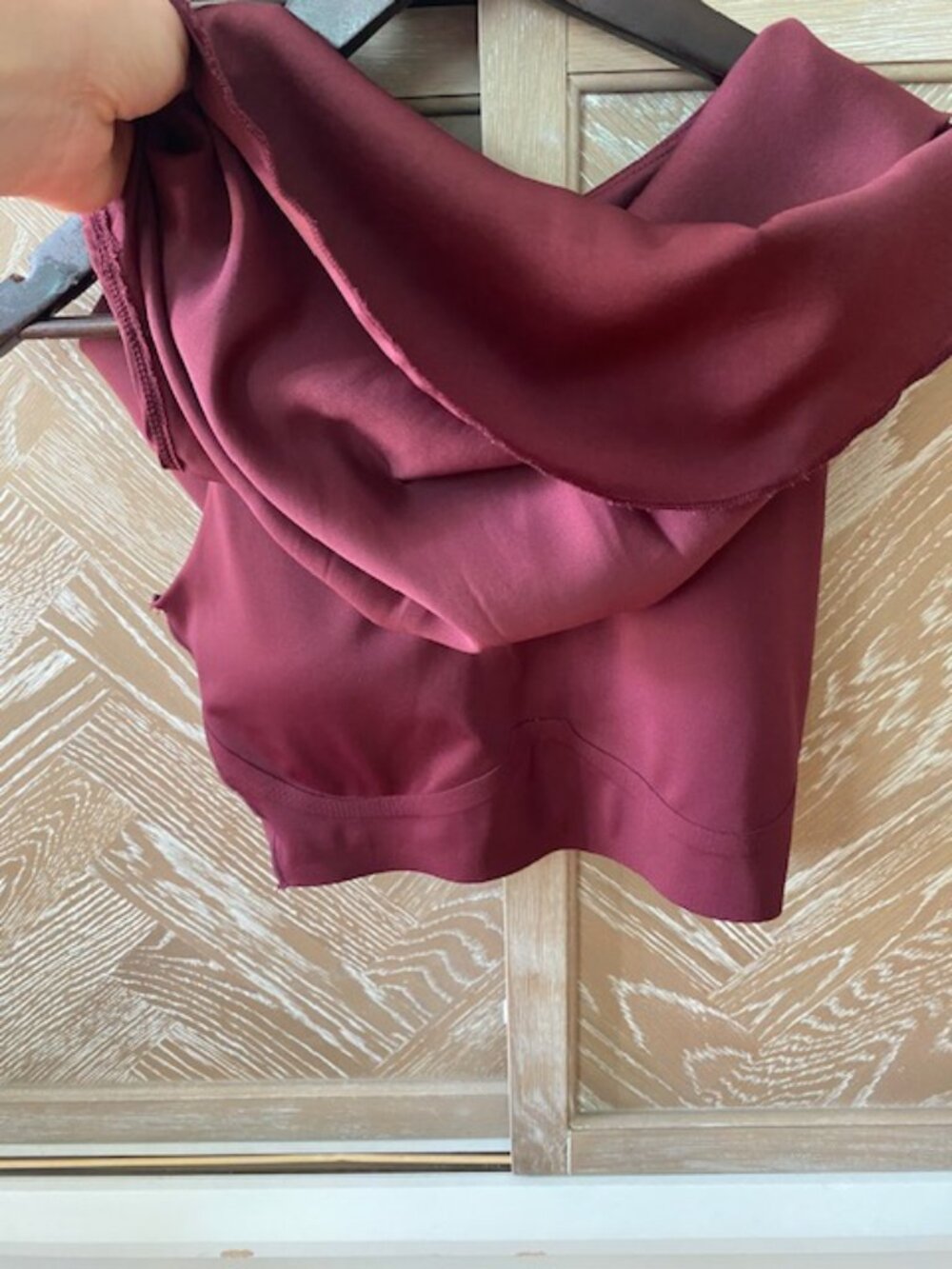 SheBird Stella Satin V-Neck Bra Blouse, Maroon - Picture 4 of 7